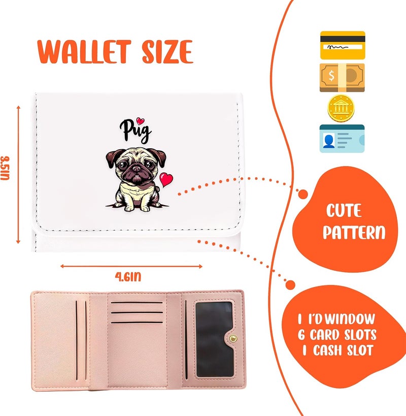 BJDAMAI Pug Wallet For Teens Kids Girls Age 6,7,8,9,10,11,12, Small Slim Thin Mini Compact Women Wallet, Animal Lovers Gifts Stuff, Cash Card Coin Pocket Window For Female! - Image 2